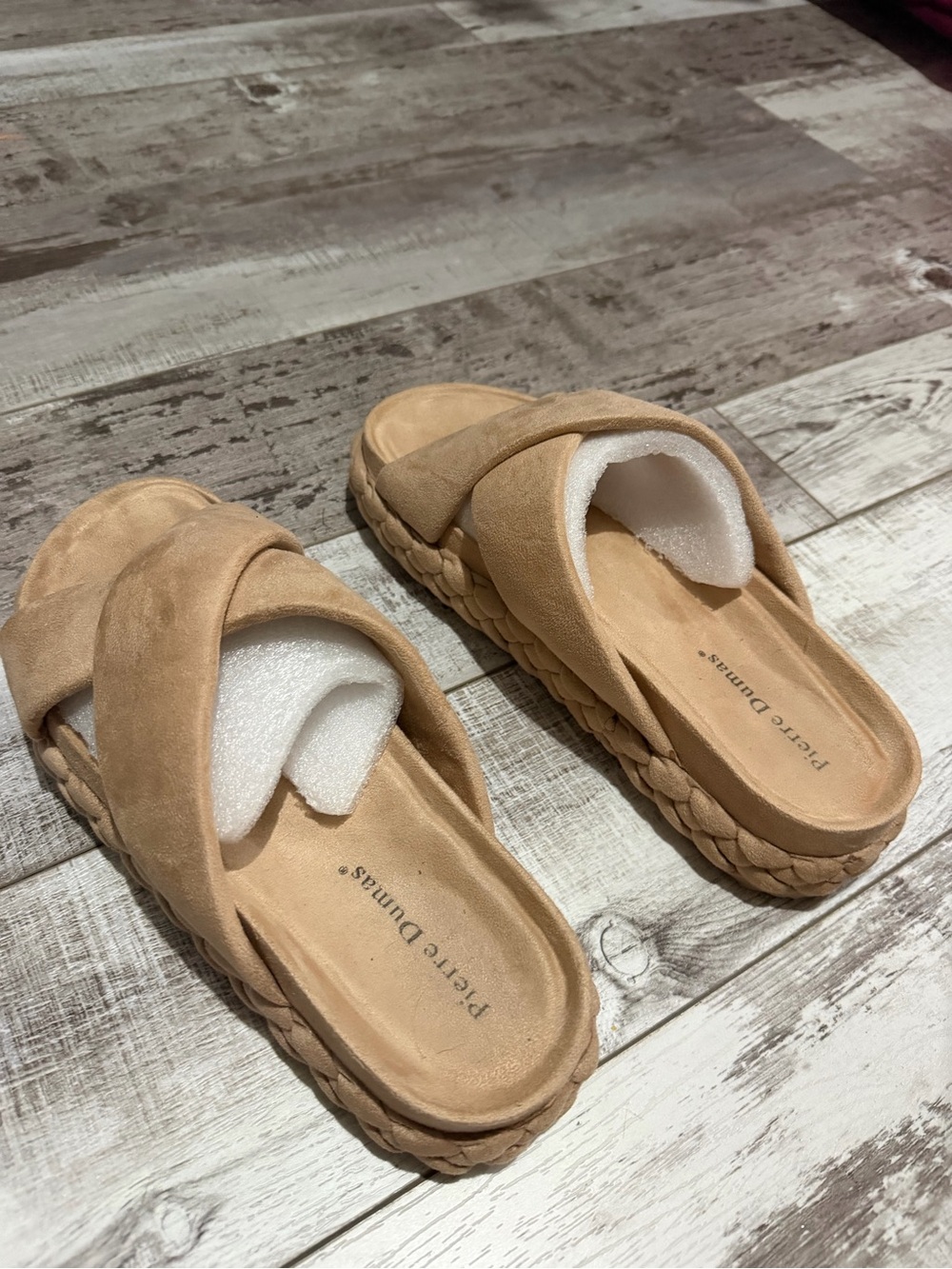 Pierre Dumas Tan Braided Crossover Slide Sandals